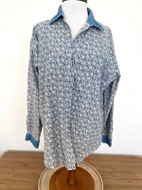 90's Gitano Boho Denim & Floral Long Sleeve Shirt - Size XL